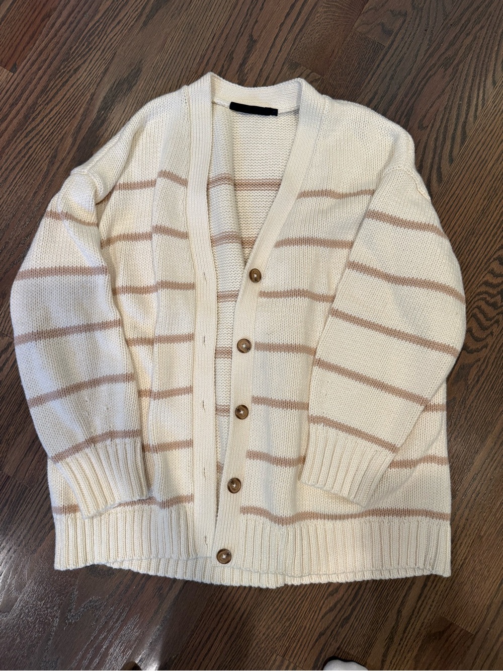 Jenni Kayne Chloe Cream Striped Button-Front Cardigan Sweater